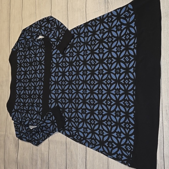 Eliza J Women's Geometric Retro Long Sleeve Dress Blue and Black Size 14P - Picture 2 of 9